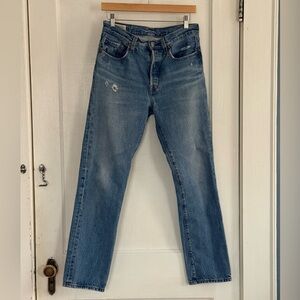 Levi's 501 distressed light-wash denim jeans Size 27 4